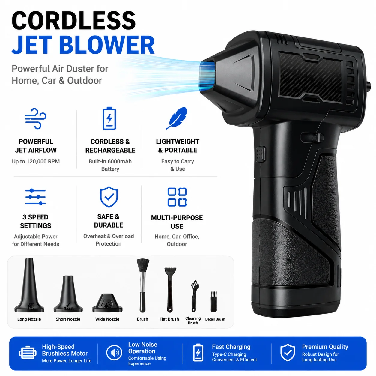 

Mini Handheld Air Duster Jet Fan 120000rpm Air Blowers Violent Turbo Fan Electric Battery Power for Car Outdoor BBQ