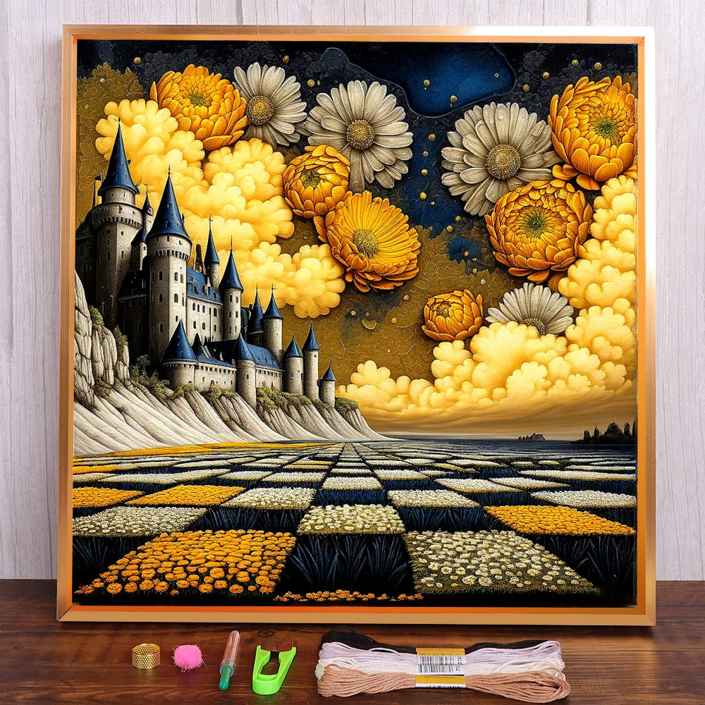 Castle Flower Pre-Printed 11CT Cross Stitch Kit DIY Embroidery Painting Needlework Handicraft Handiwork Different Stamped Mulina