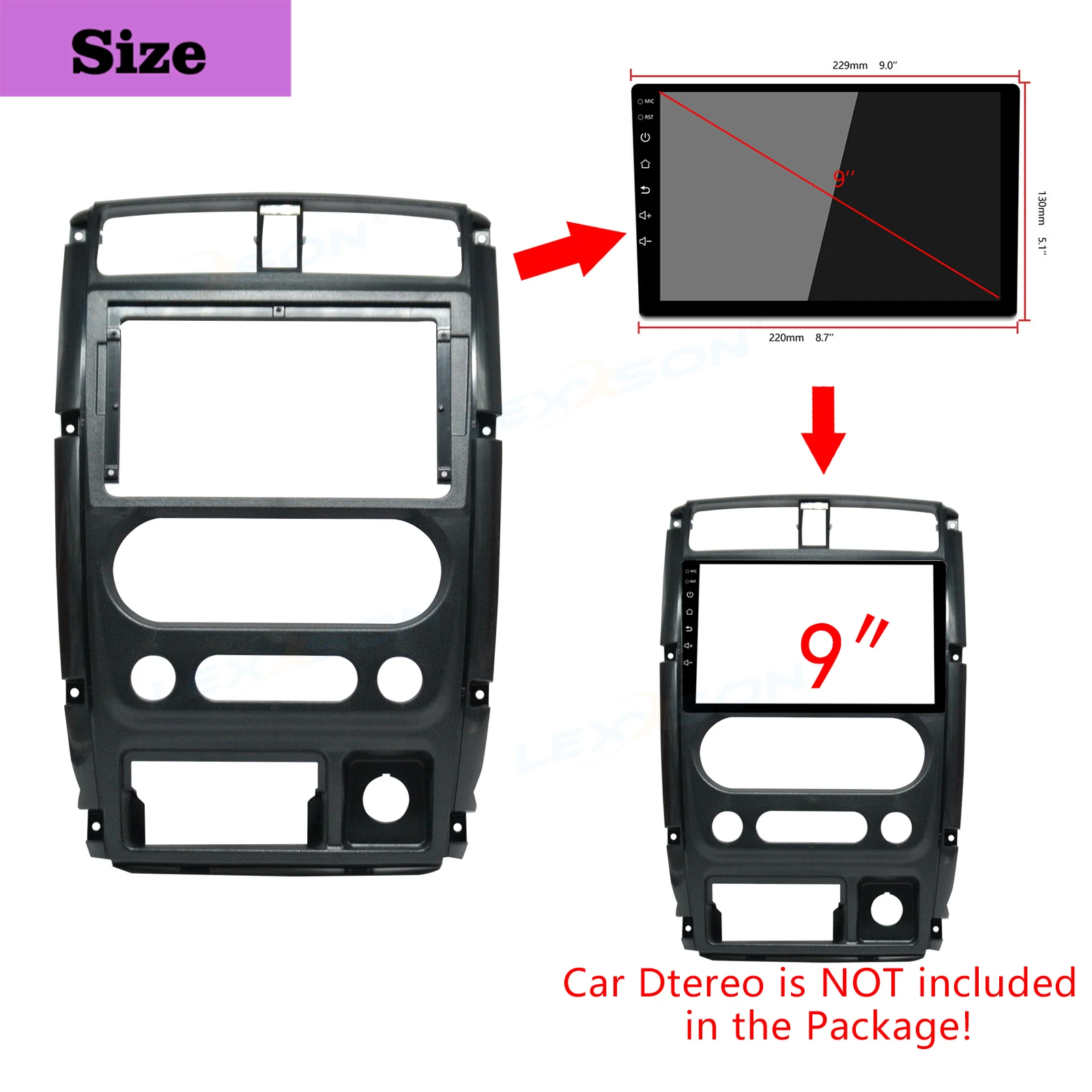 Fits 9 Inch Car Fascia Panel For 2007-2016 SUZUKI JIMNY Audio Fitting Adaptor Facia Dashboard Double Din Car DVD Fascias Frame