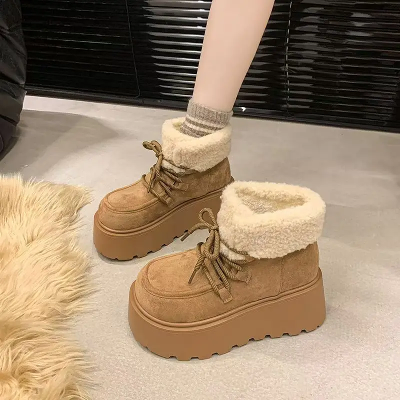 

2025 Winter Chunky Platform Women Fur Snow Boots Keep Warm Thick Sole Warm Cotton Short Booties Shoes Zapatos Mujer