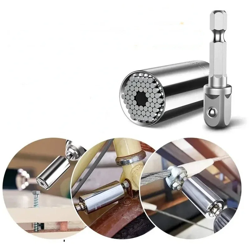 Universal Socket Wrench Torque Head Set Ratchet 7-19mm Sleeve Gadget Power Drill Adapter Magic Grip Spanner Key Multi Tool