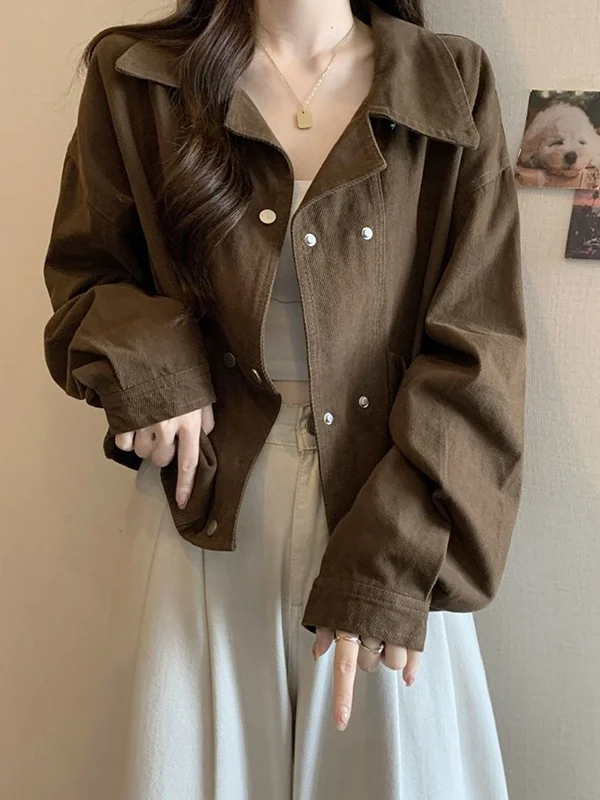 

plus Size 300 Pou Fat MM Casual Pure Color Small Jaet Women's Turn-down Collar Versatile Coat Top Autumn Faion plus Size