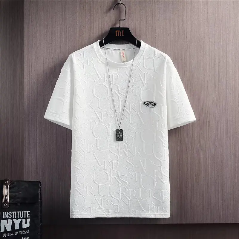 Ensemble de survêtement 2 pièces pour hommes, t-shirt et short, lettres 3D, streetwear vintage, motif créatif, tenues courtes, blanc, été