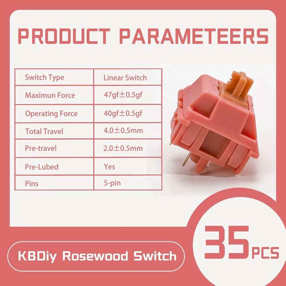 35PCS Rosewood Switch 5 Pins 40gf Linear Creamy Switch Pre Lubed Compatible With MX Keycaps Mechanical Gaming Keyboard