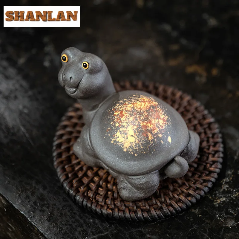 

Yixing Purple Clay Longevity Cute Turtle Tea Pet Vintage Flowerpot Landscaping Tea Figurine Play Toys Tea Statue Ornaments Gift