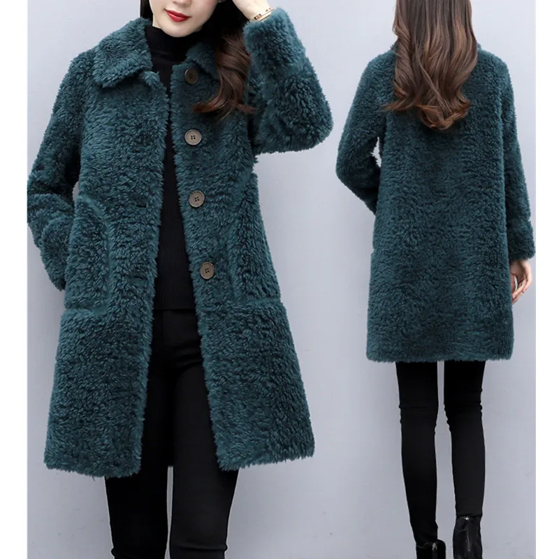 Winter Lamb Velvet Jacket Women\'s Clothing Autumn Winter 2022 Korean Slim Wool Coat Female Loose Warm Thicken Long Parka Outwear