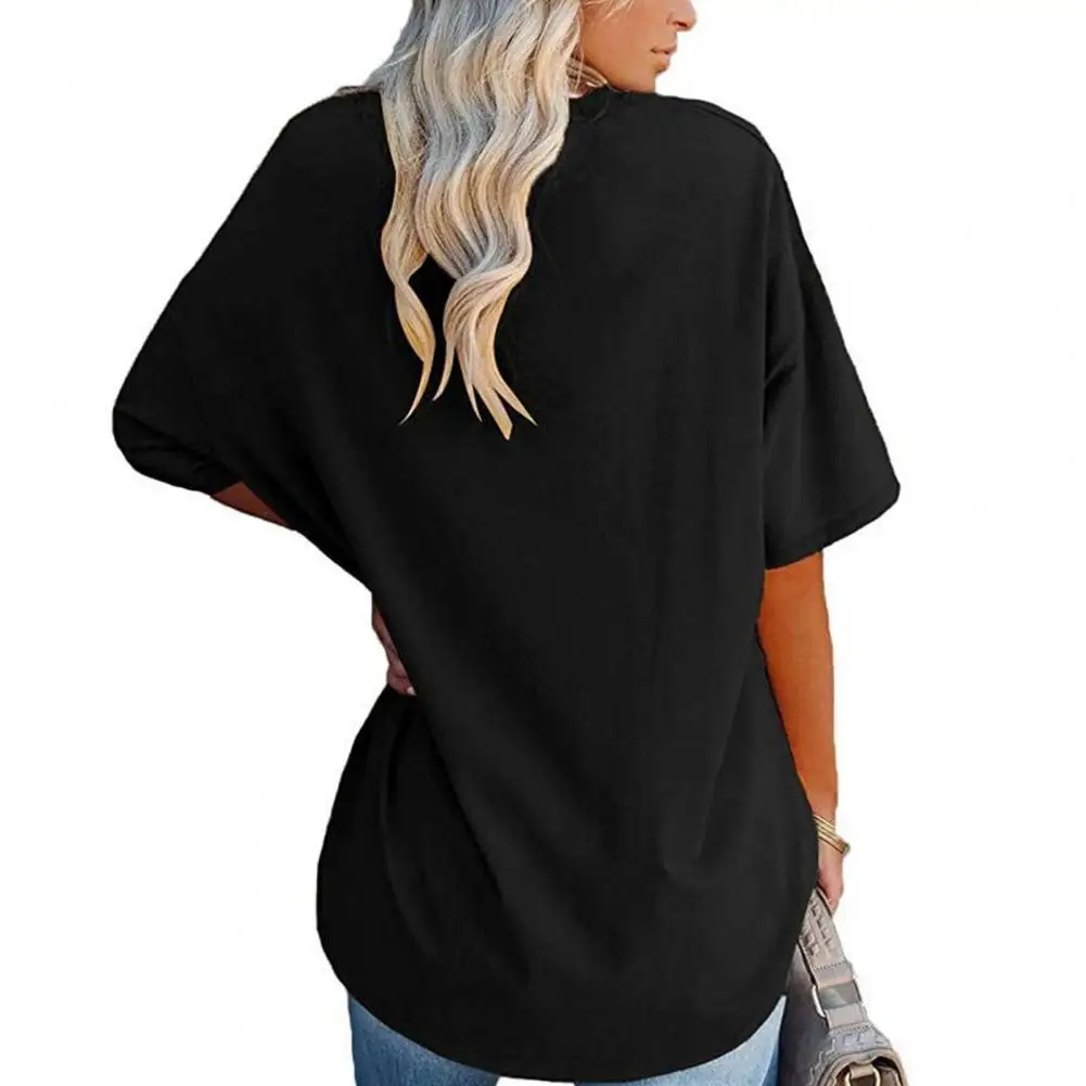 Casual T-shirt  Sweat Absorbing   Tee Shirt Women Solid Color Loose Pullover Top