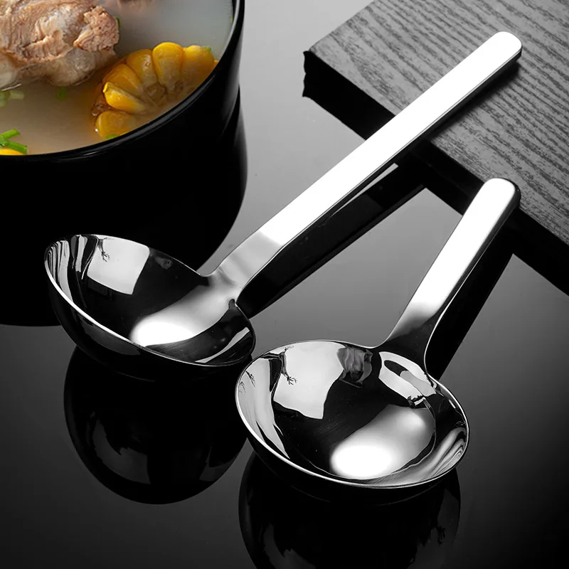 Heavy Korea 304 Stainless Steel Soup Spoon Large Round Head Rice Spoon Mala Soup Sauce Mixing Spoons Gifts Kitchen Dinnerware