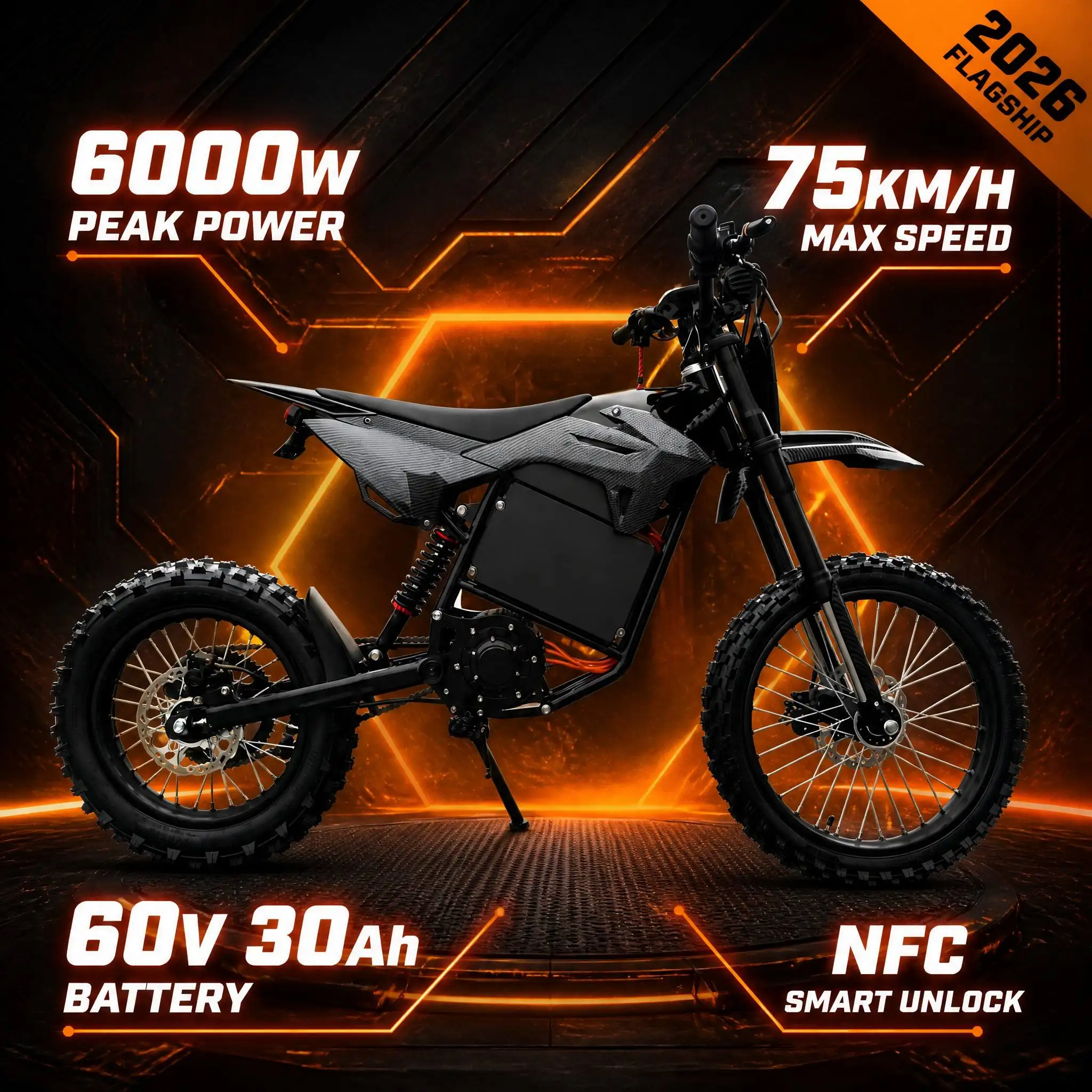 2026 Newest F16 Light Bee E-Dirt Bike 6000W 60V 30Ah 75km/h Mid-Drive Off-Road Adult Motocross