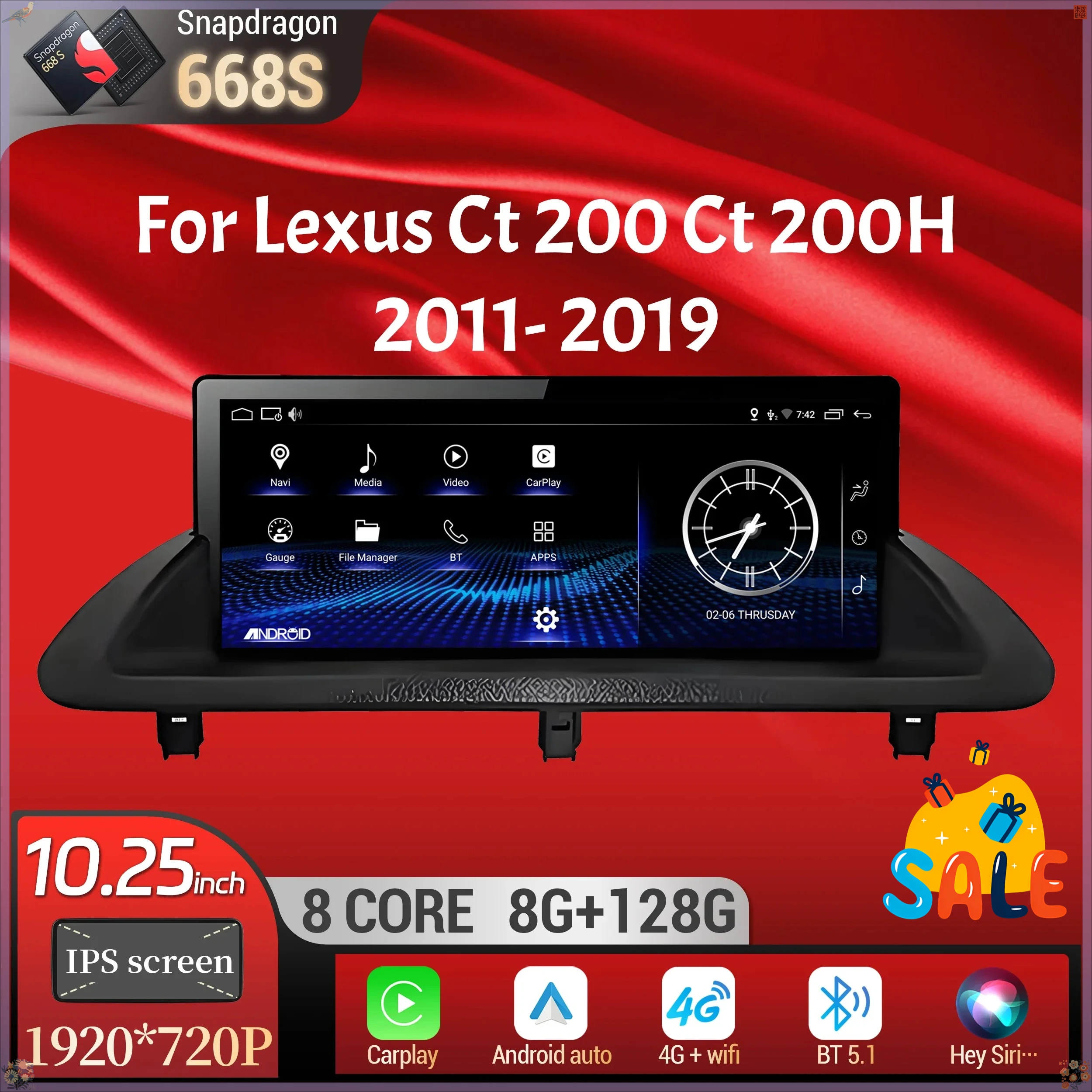 10.25 For Lexus Ct 200 Ct 200H 2011-2019 inch Android 14 Car Radio Multimedia Navigation Wireless Carplay Snapdragon 668S Screen