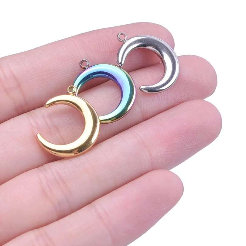 High Quality 5pcs Classic Plain Moon Charms For Earrings Making Supplies Bulk Stainless Steel Jewelry Pendant Handmade Materials