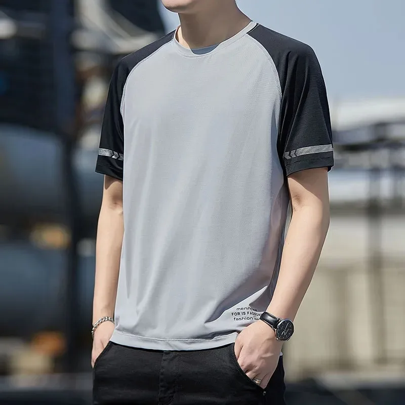 

2026 O-Neck Spliced Printed Letter Short Sleeve T-Shirts Men Clothing Summer New Loose All-match Tops Casual Tee Shirt