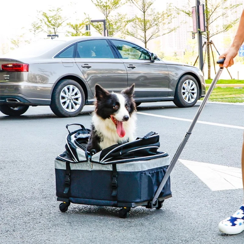 

Convenient Travel Pet Suitcase Folding Cat Carriers Mesh Basket Separate Folding Cart Cage Multi-Functional Transport Case