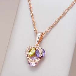 Kinel Hot Shiny Purple Natural Zircon Pendant Necklace for Women Trend 585 Rose Gold Color Pendant Ethnic Daily Vintage Jewelry