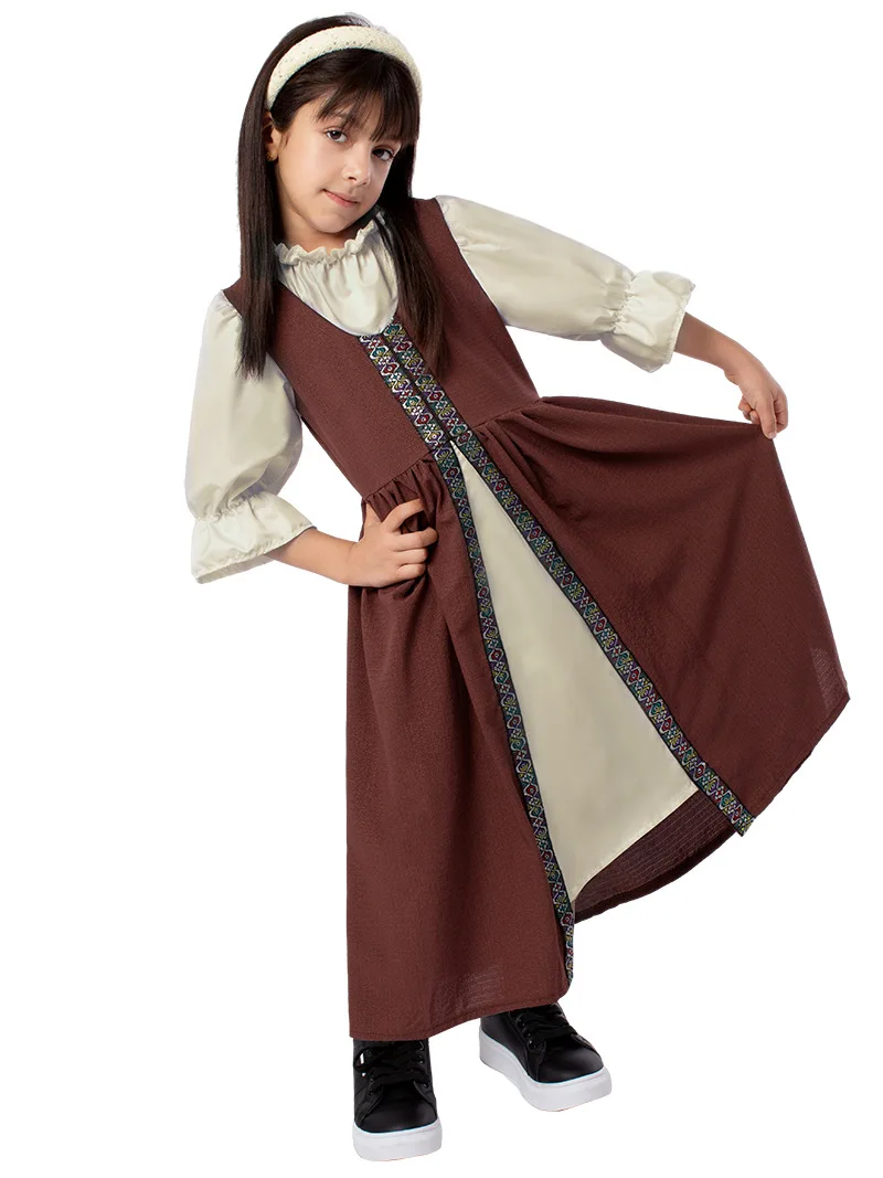 Halloween nuovo vestito medievale da ragazza retrò Costume Cosplay vestito lungo per bambini Costume da spettacolo teatrale per l'asilo