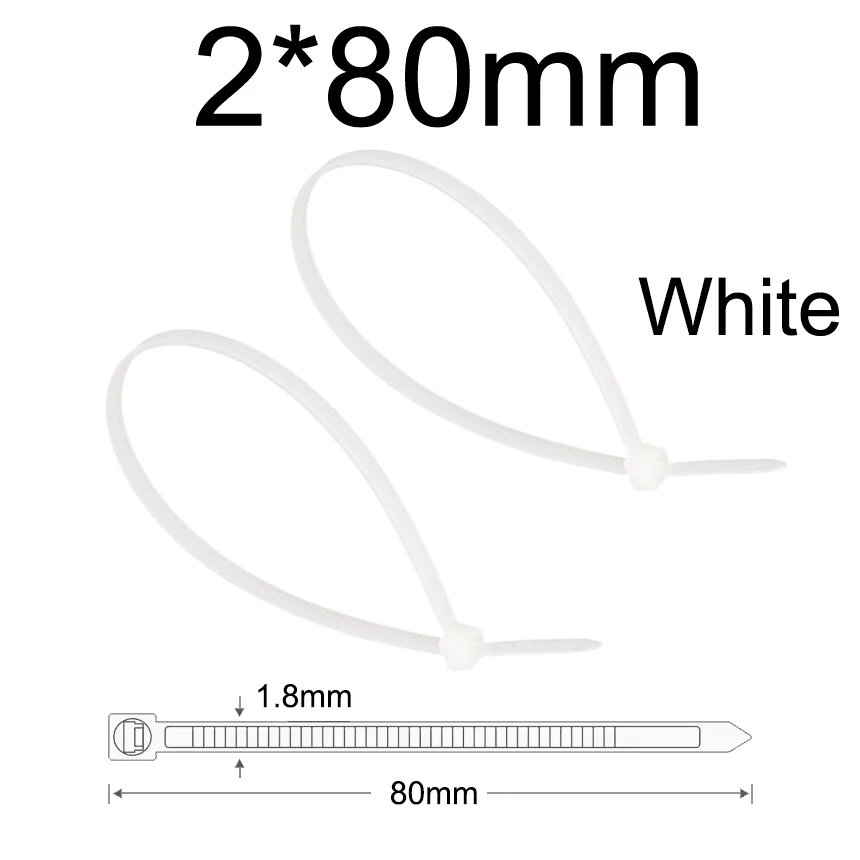 2*60 2*80 2*100 2*120 2*150 2*200mm 1,8 mm breedte Zwart Wit Zelfsluitende nylon plastic band Wrap Ziptie Fasten Zip Ties Kabelbinder