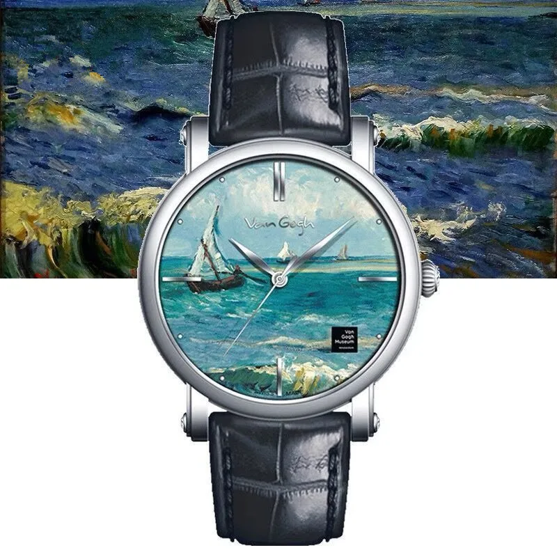 DUGARY Fashion quartz watch van gogh oil painting for men stainless steel high-quality Wristwatches Relogio Masculino Clock