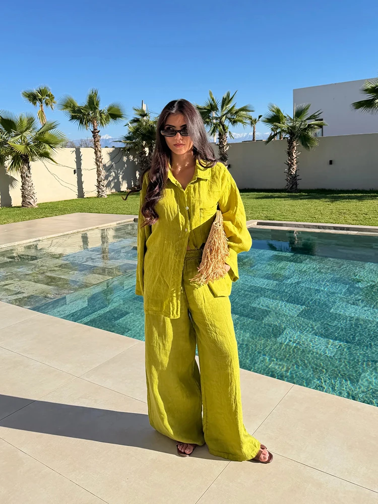Solid Floor-length Single Breasted Women's Suits Casual Long Sleeve Pockets Female Lace Up 2026 Spring Autumn Fashion Lady Sets