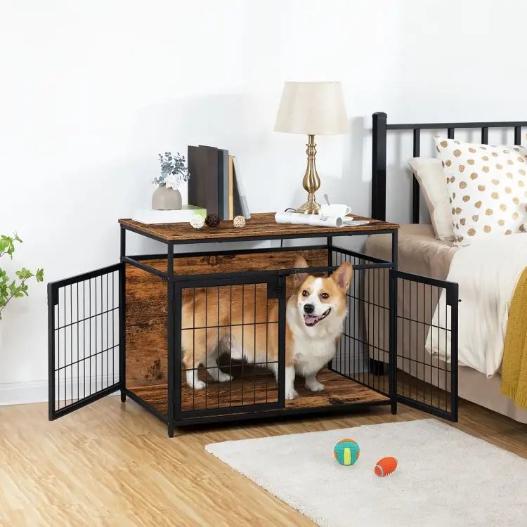 Wholesale Dog Crate Industrial Style XL XXL XXXL Dog Kennel with 2/3 Doors Dog Cage House with Wood Top and Metal Doors