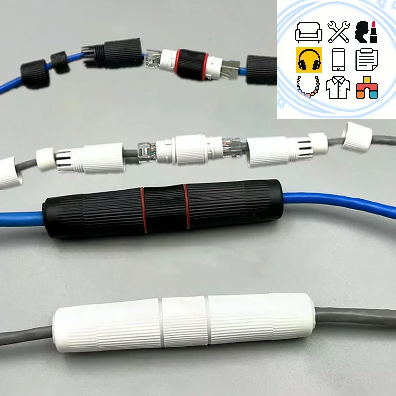 1Pc RJ45 Docking Connector Ethernet Network Straight-through Waterproof IP67 Header Outdoor Broadband Network Cable Extender