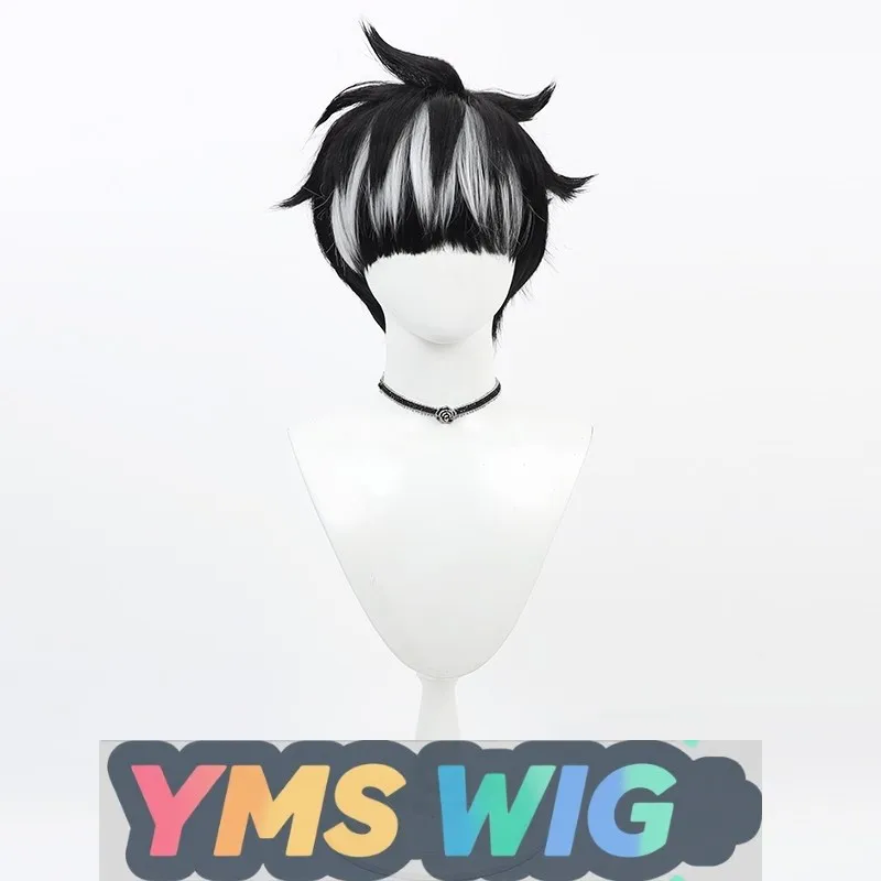 【MES WIG】Monster No. 8 Perruque de cosplay Harumi Sen avec reflets noirs et style régulier haut blanc
