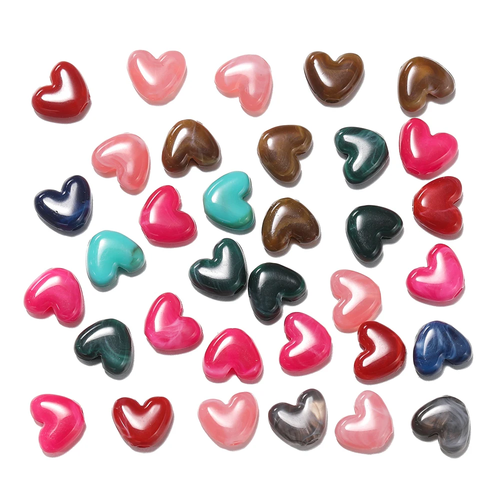 50Pcs Imitation Stone Heart Shape Acrylic Beads Dual Color Loose Bead For Jewelry Making DIY Charms Bracelet Necklace Accessorie