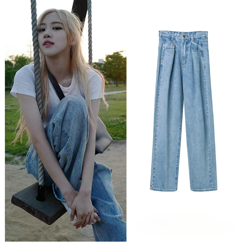 Kpop Girl Group Concert Stage Performance Clothing Women Street Costume Y2K Baggy Straight wide Legs Jeans Hip Hop Dance Outfits