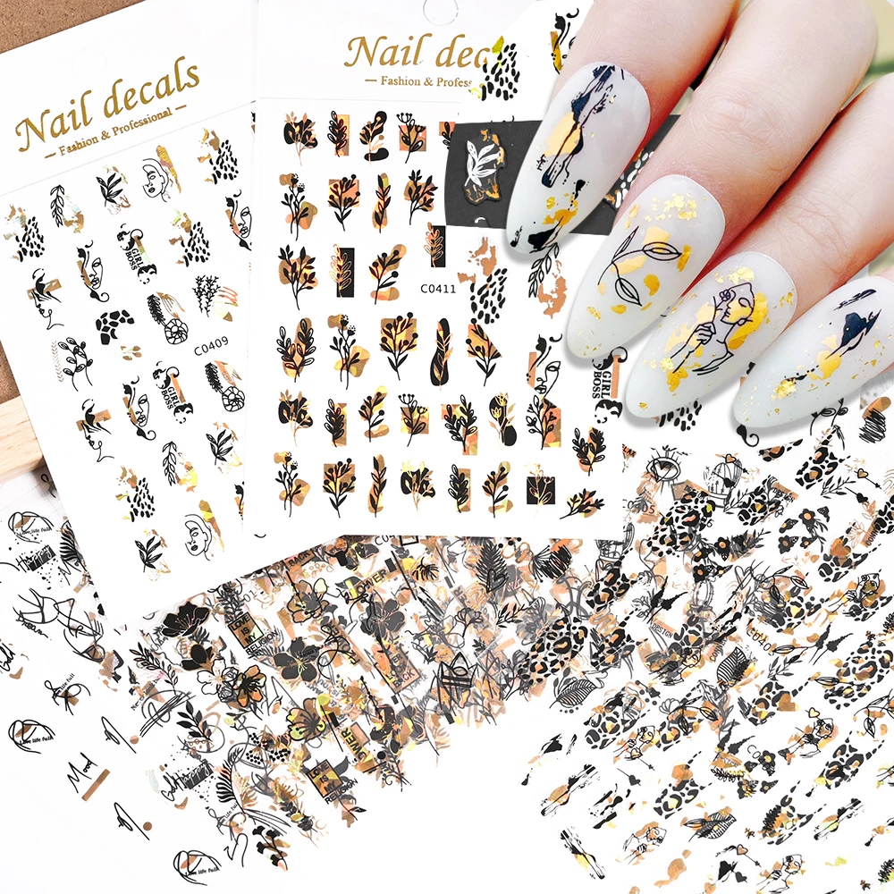 

12 шт./партия, абстрактные наклейки для ногтей