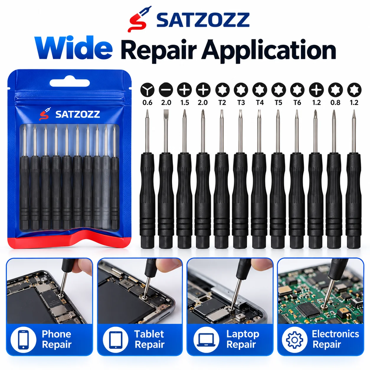 SATZOZZ 12-teiliges Präzisions-Schraubendreher-Set für Handy- und Tablet-Reparaturen, magnetisches Mini-Torx-Phillips-Pentalobe-Y-Werkzeugset – Detail 6
