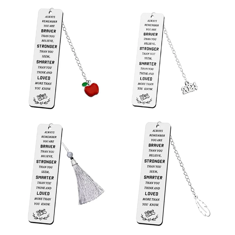 4 PCS 2024 Pendant Graduation Greetings Bookmark Gifts 13X2.6Cm Silver For Teachers, Students