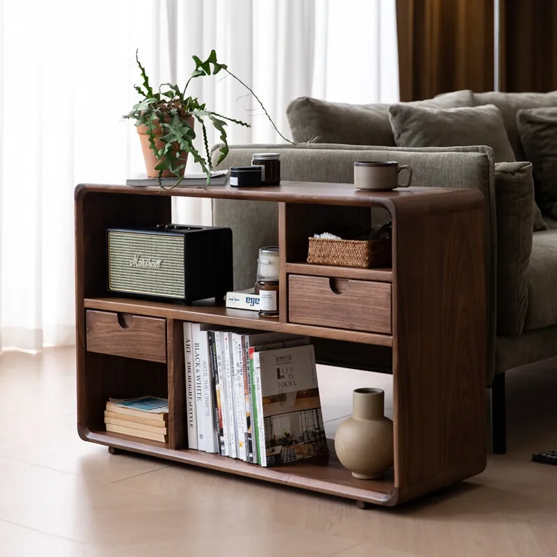 AOLIVIYA Tea Coffee Table Nightstand Storage Rack Sofa Corner Side End Stand Black Walnut Solid Wood Cabinet Light Luxury Home
