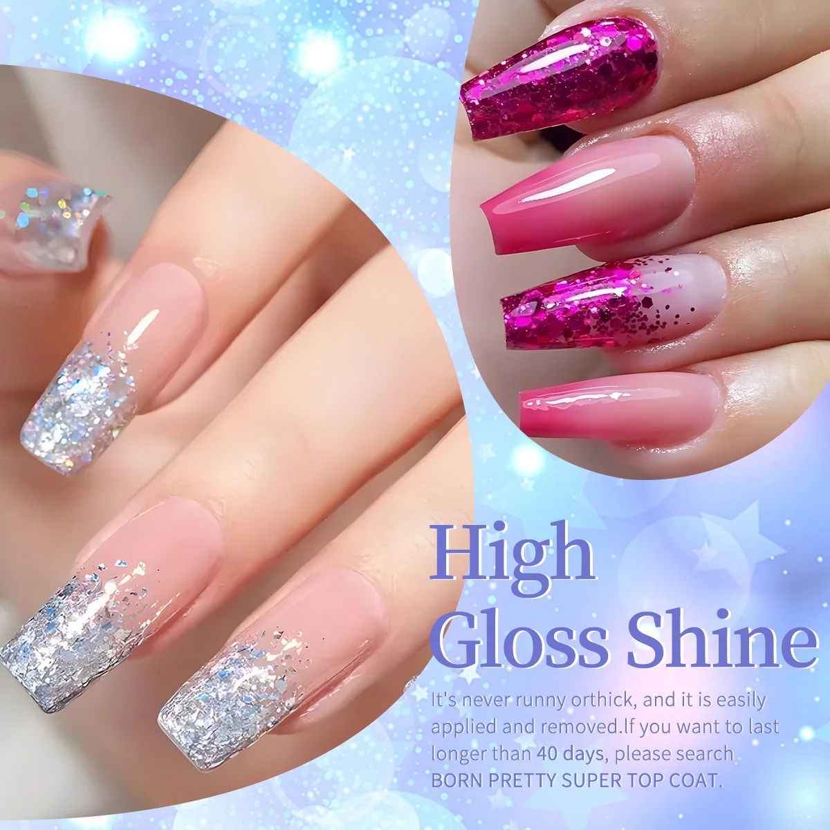 VOKY ネイルジェル 6 点セット、グリッター 21 色、シマー効果付き、アルコールフリーのフォーミュラ、ホームサロンのネイルデザインに最適