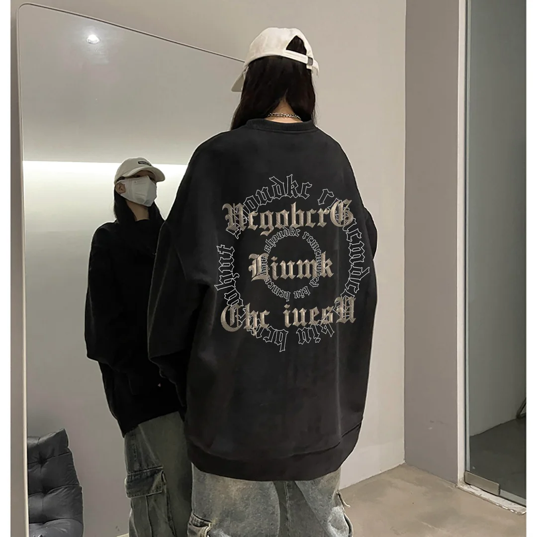 

Korean Retro Personalized Printed Long-sleeved Suede Sweatshirt Trendy American Thickened Loose Y2K Street Tops Jacket