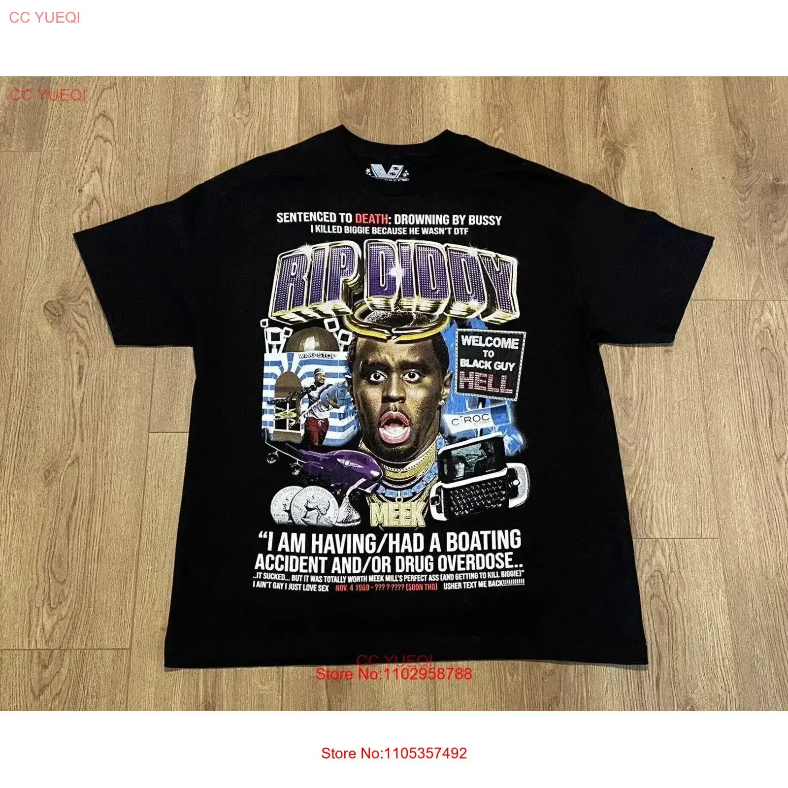 Cash Star RIP DiDDY Sam Hyde Black T Shirt Size XL New Unworn vintage Washed fashion streetwear Top For Everyday Wear Versatile