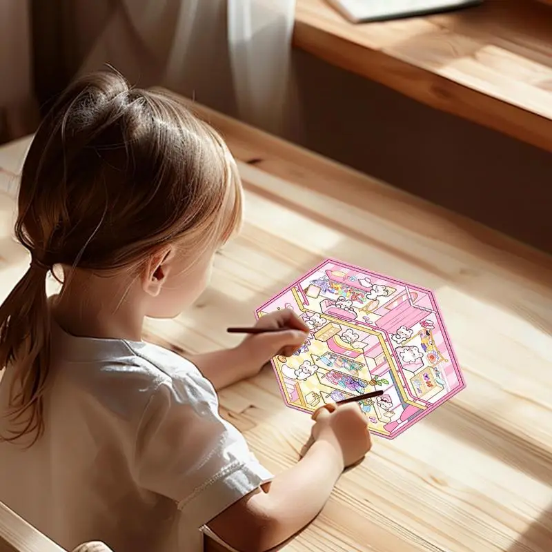 Naklejki 3D Scena Chatka Domek Miniaturowa Naklejka Kreskówkowa Miniaturowa Scena Naklejki Krajobrazowe 3D Dla Przyjaciół Dziewcząt Chłopców Dzieci Rodziny