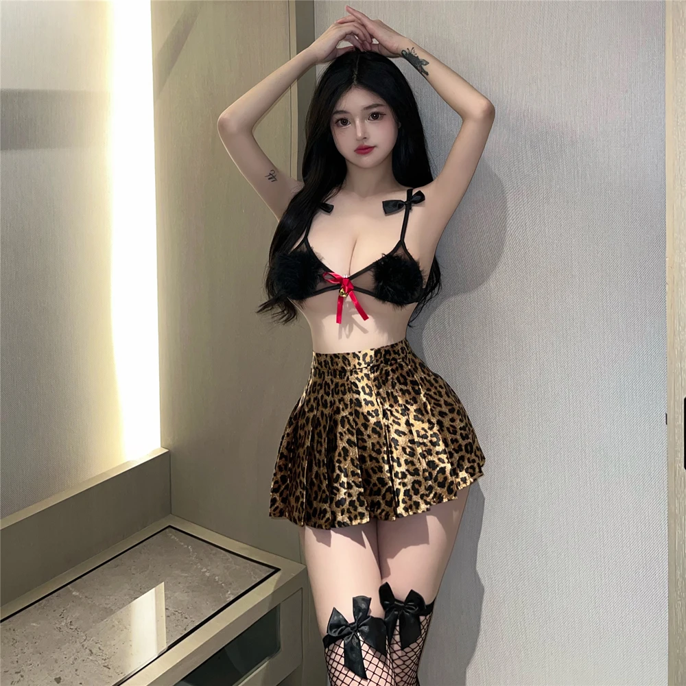 

Сексуальный комплект для ролевых игр с леопардовым принтом для баров и КТВ, страстный костюм для горячих девушек, надежный комплект из полиэфирной ткани