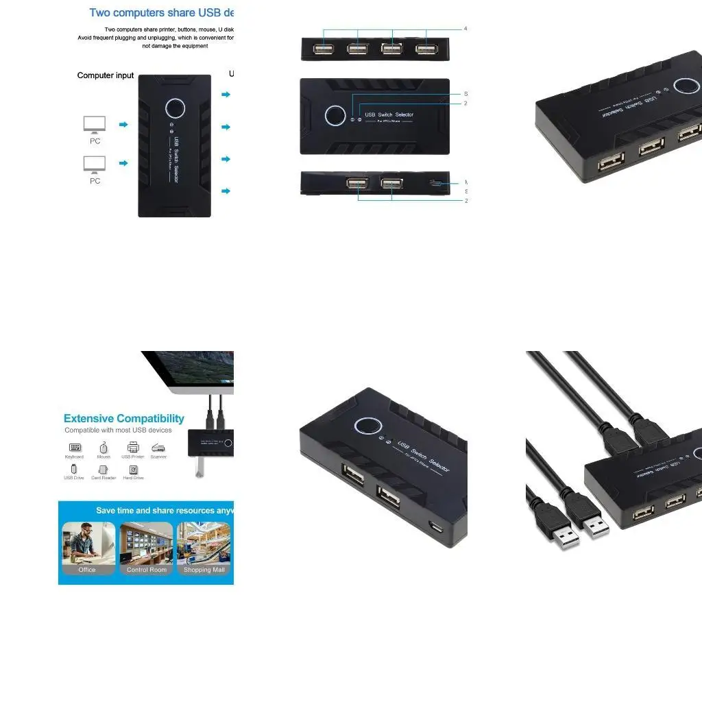 652F 4 Ports USB2.0 Switcher KVM Docking Station Station Switch Switch 2 في 4 Out Switch Selector KVM Converter Hub