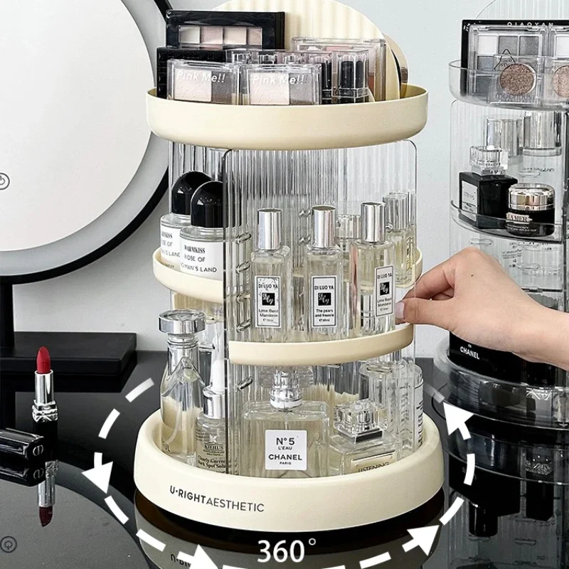 Rotating Cosmetics Storage Box, Acrylic Skincare Shelf, Light Luxury Perfume Organizer, Home Dresser Tidying Solution