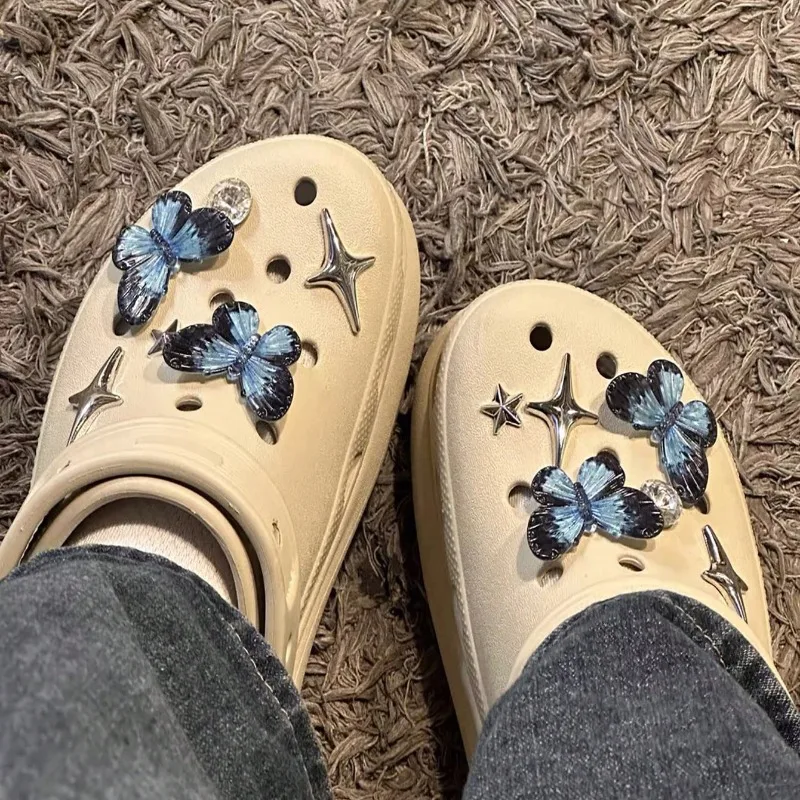 

Креативные съемные украшения для обуви в виде бабочек, цветов, звезд, синих страз и пряжек для сандалий и садовых туфель