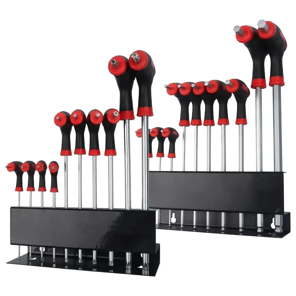Jeu d'outils de clé Allen hexagonale à poignée en T, jeu de clés torx à poignée en T étoile avec support de rangement pratique, outil de tournevis, 10 pièces
