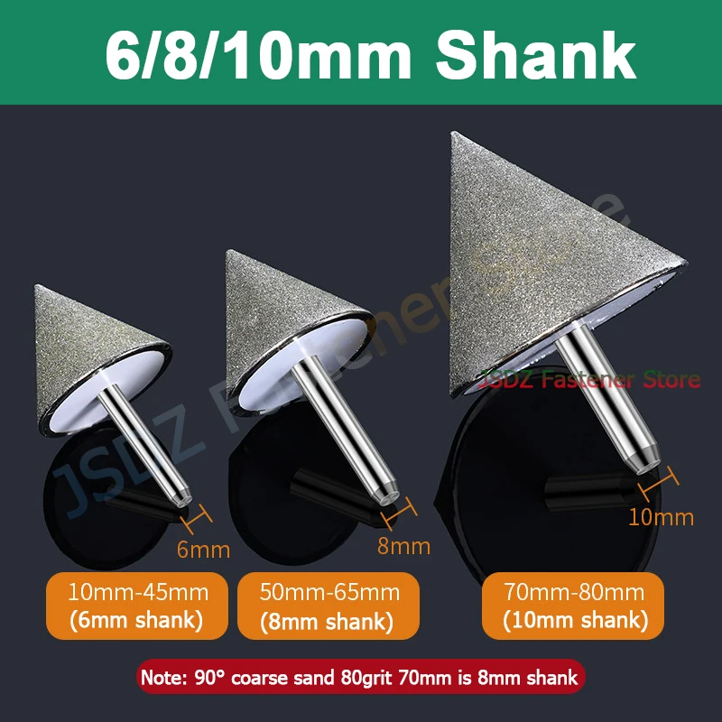 Dia 10-80mm Diamond Chamfer Grinding Head 60/90 Dregree Drill Bit For Stone Glass Polishing