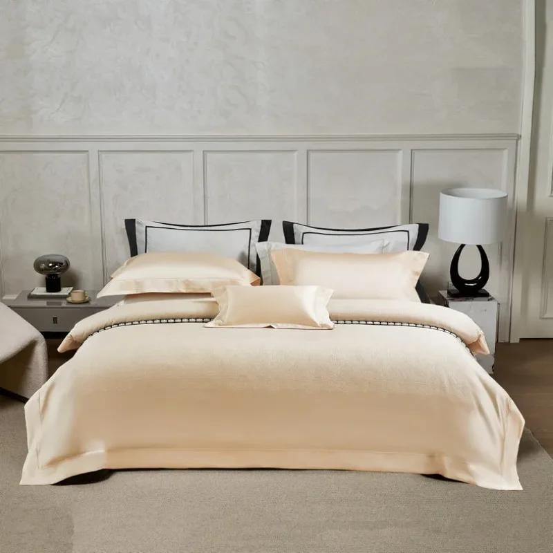 High-precision yarn-dyed jacquard bed cover four-piece set of long-staple cotton light luxury high-end bedding 6