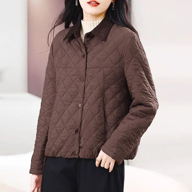 

Женская новинка 2025, осенне-зимняя модная однотонная тонкая хлопковая куртка с длинными рукавами и карманами на пуговицах