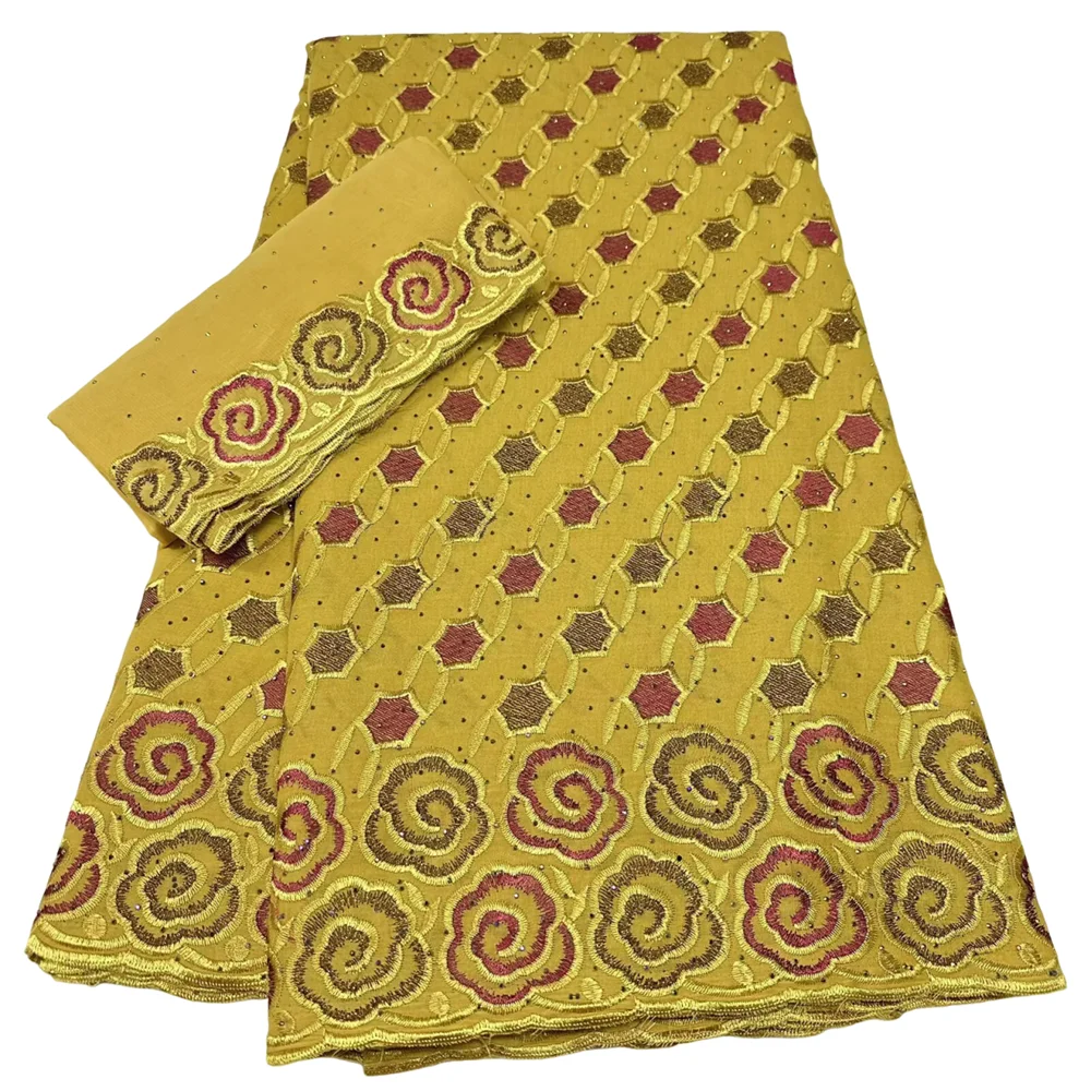 

New 5 Yard With 2 Yards Scarf Set Swiss Lace Fabric Dry Lace Embroidery African 100% Cotton Fabrics Swiss Voile lace Dubai Style