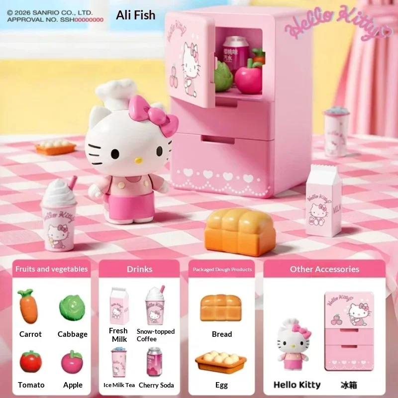 

Sanrio Happy Fridge Blind Box Hello Kitty Kuromi Cinnamoroll Mini Food Toy Cute Simulation Playset Collectible Gift