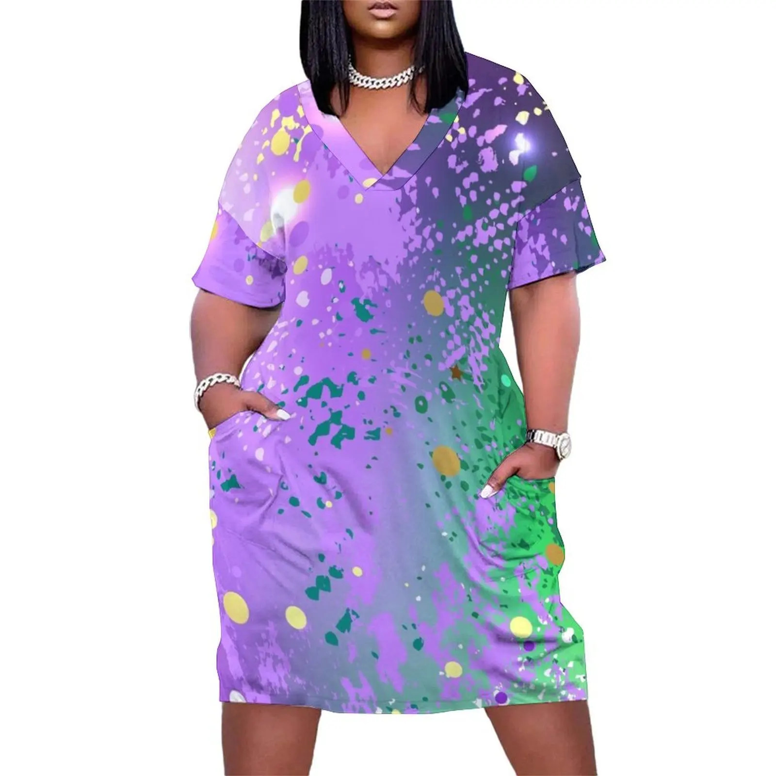 Painted Mardi Gras Background Loose Pocket Dress wedding dresses for parties Long dress Female dress womens clothing