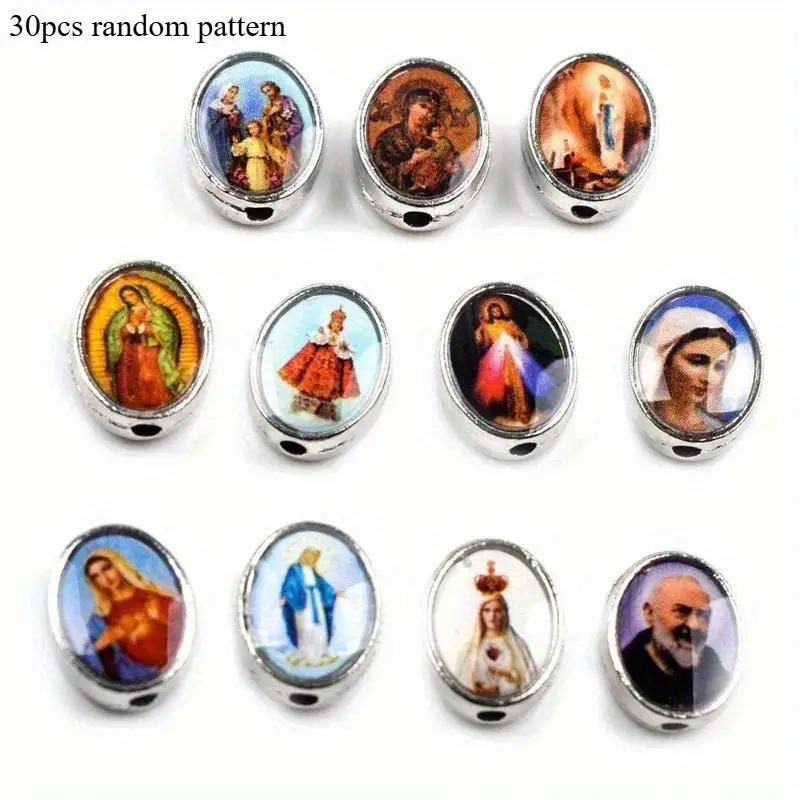 30 piezas de crucifijos de aleación ovalados con diseño floral, con imágenes de Jesús, la Virgen María, la Medalla Milagrosa de Nuestra Señora, y detalles católicos esmaltados, para centros de mesa de rosario.