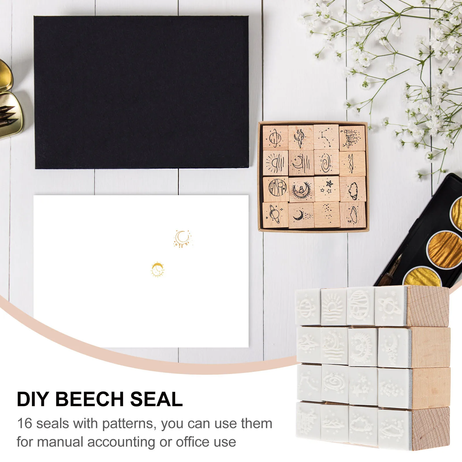 

16Pcs Sky Wooden Stamp Set for Scrapbook DIY Craft Tool Letters Cards Kids Gifts Wooden Seal DIY Hand Account Seal