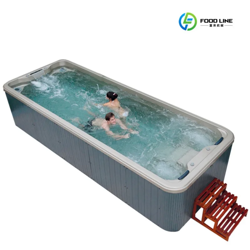 FL Customized Freestanding White Rectangular Hydrotherapy Spa Tubs Outdoor Ground Swimming Pool Swim Spa Endless Massage Feature