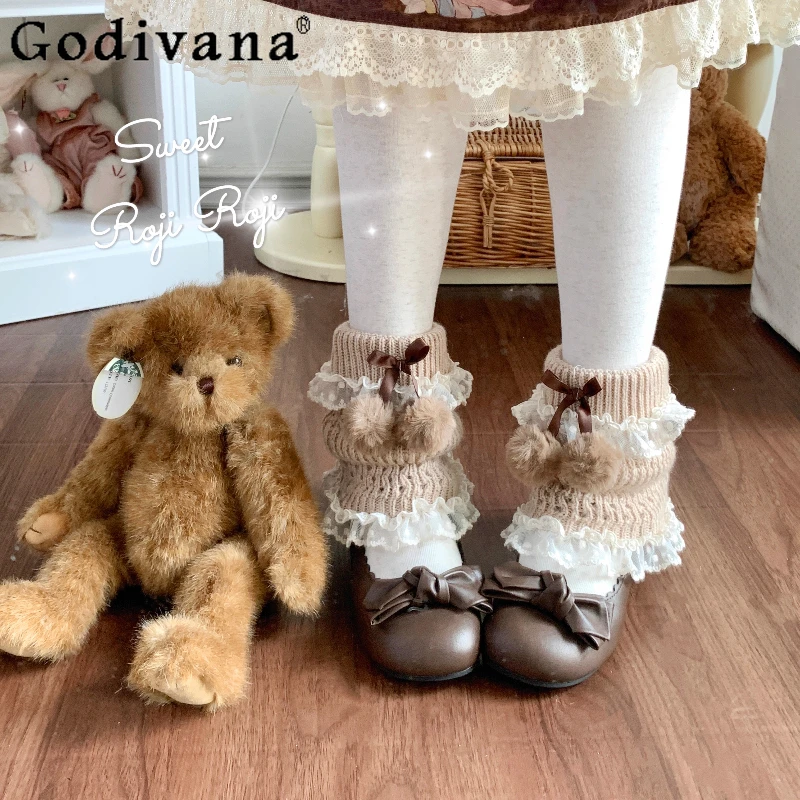 

Рождественские милые гетры в стиле Лолиты, осень и зима, новинка 2025 года, японские девушки, милые кружевные короткие носки с бантом Kawaii, гетры Y2k